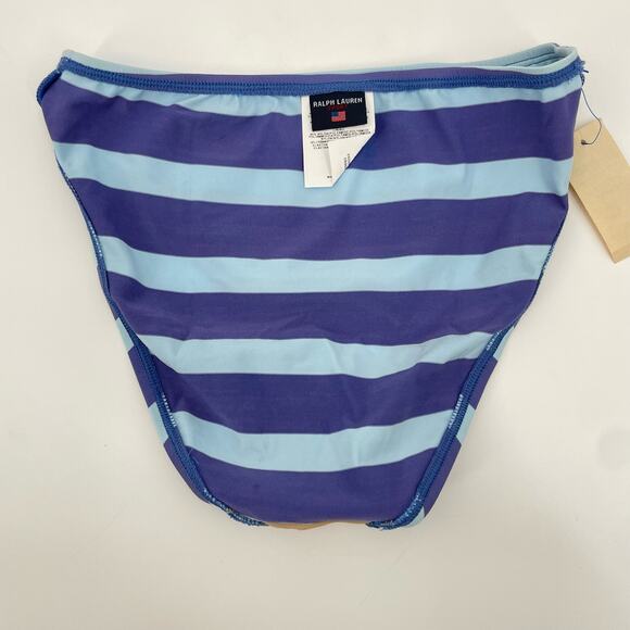 Ralph Lauren Sport Blue Aqua Y2K Wide Stripe Bikini Bottoms Coastal Pool Size 10 - Picture 6 of 13